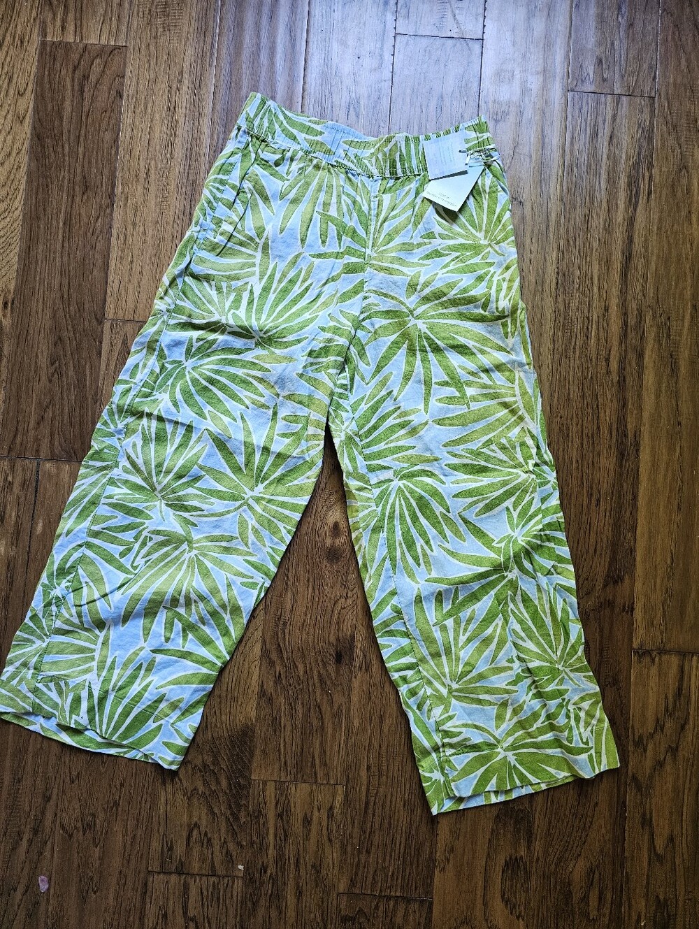 Wide Leg Women’s Pants with Green Leaf Print